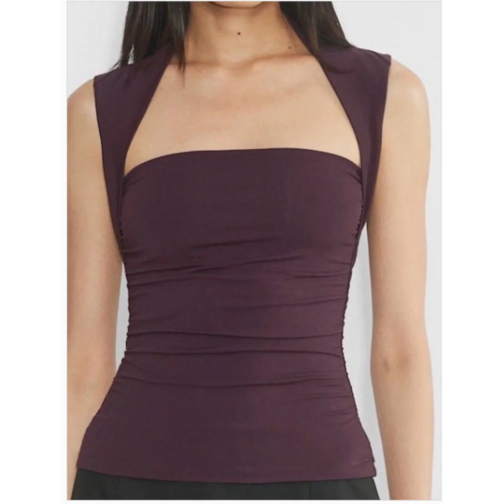 NEW Aritzia Contour Flourish Top Blouse Purple Eggplant XS